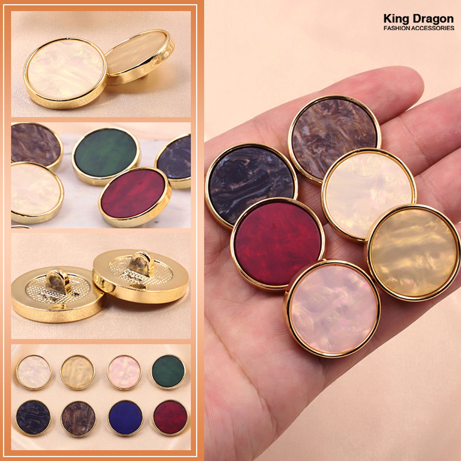 Gold White Black Flower Resin Buttons for Sewing 6PCS