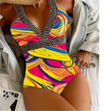 Sexy Print Strapped One Piece Swimsuit for Women