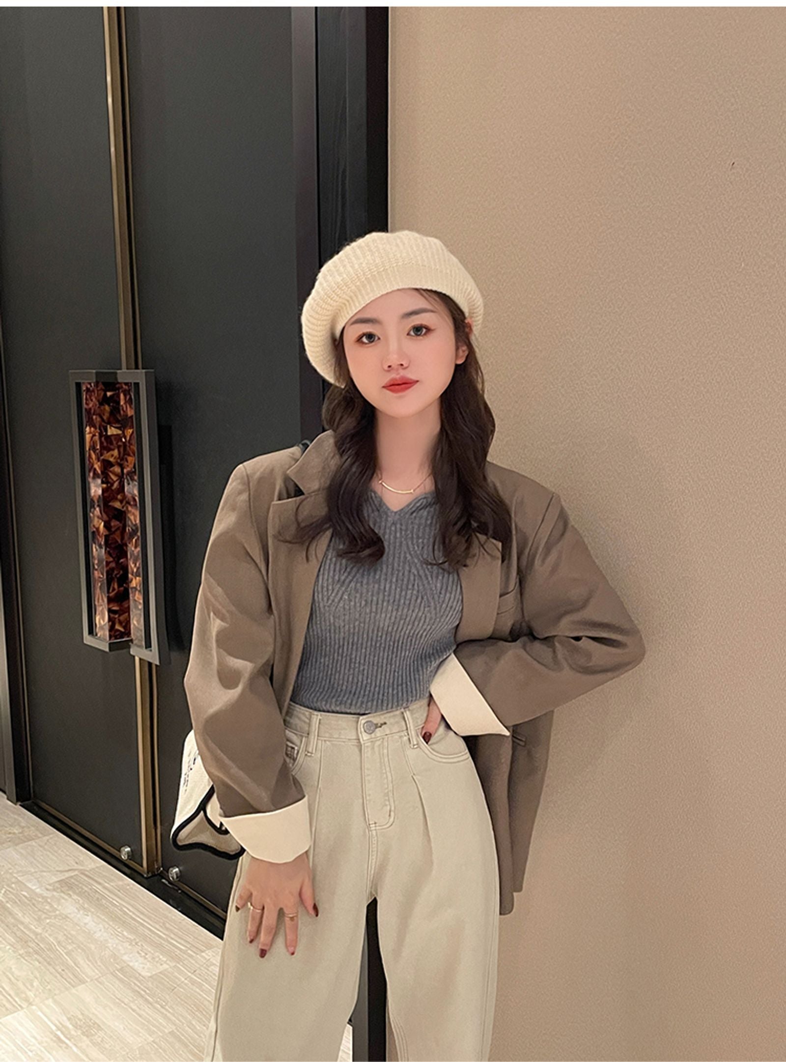 Chic V-Neck Knitted Ribbed Sweater for Women