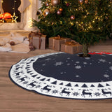 VIKAMA Vintage Navy Reindeer Snowflake Christmas Tree Skirt