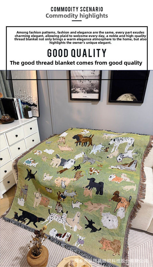 Vintage Jacquard Grassland Sheep Camping Picnic Blanket