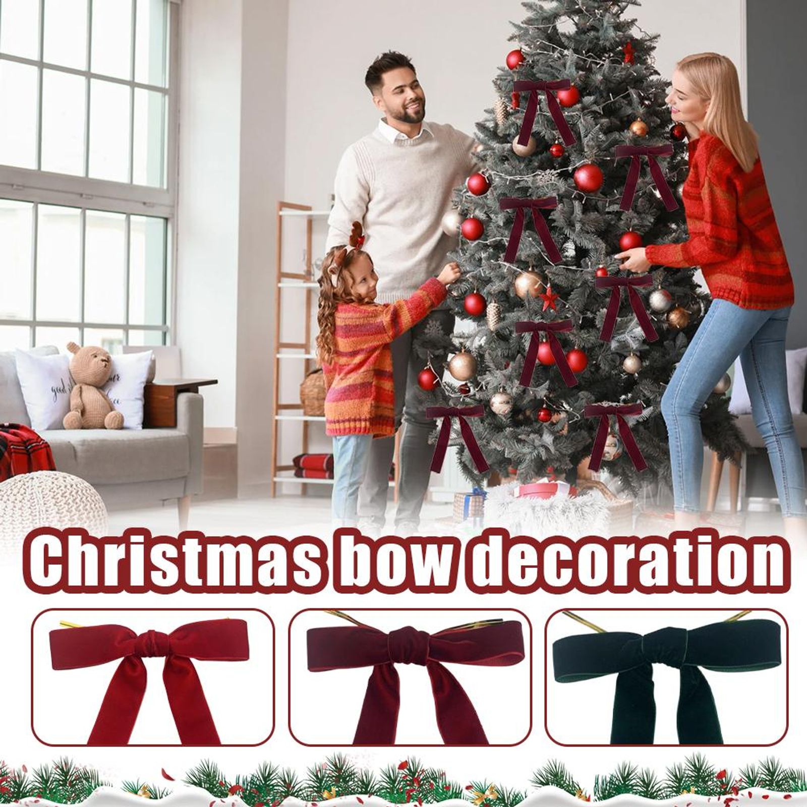 12 Red Velvet Christmas Tree Garlands