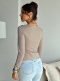 Elegant Solid Color Long Sleeve T-Shirt for Women