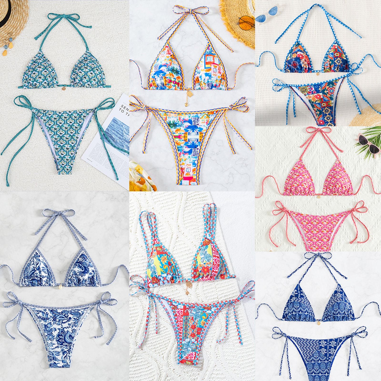 2025 Triangle Bikini Set - Floral Print Push Up & Brazilian Bottoms