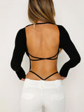 Dulzura Square Collar Backless Long Sleeve Bodysuit