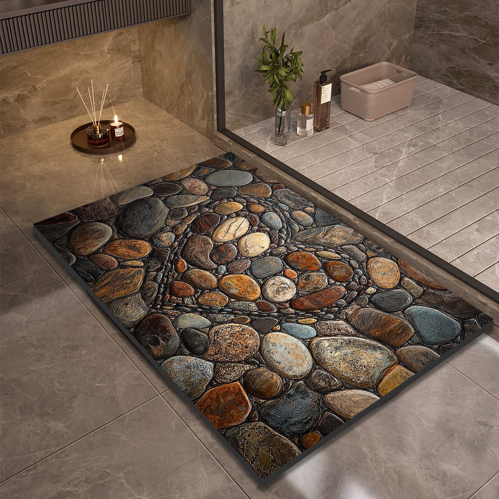 Stone Design Diatomite Bath Mat - Non-Slip & Quick Dry