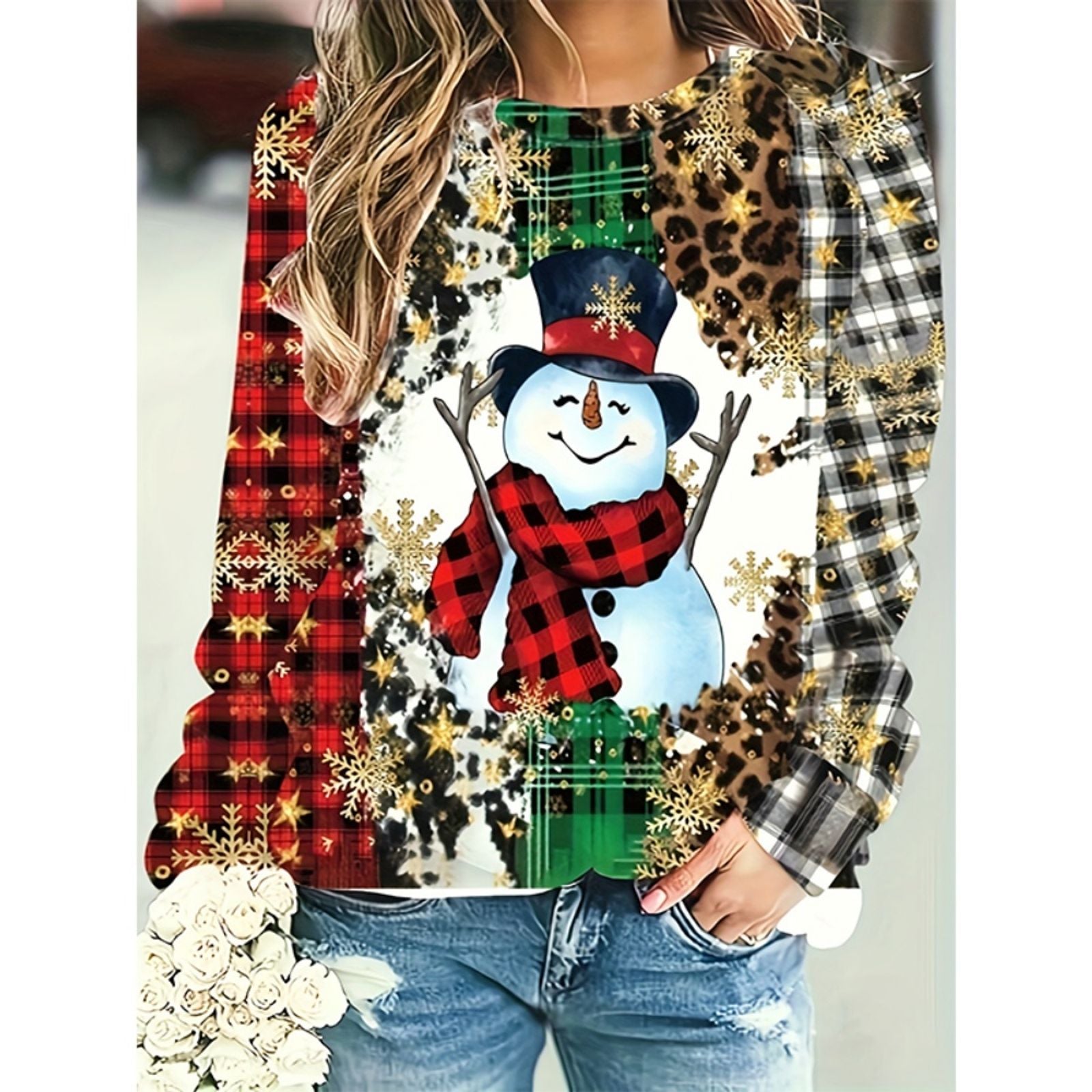 Christmas Snowman 3D Print Sweatshirt for Women