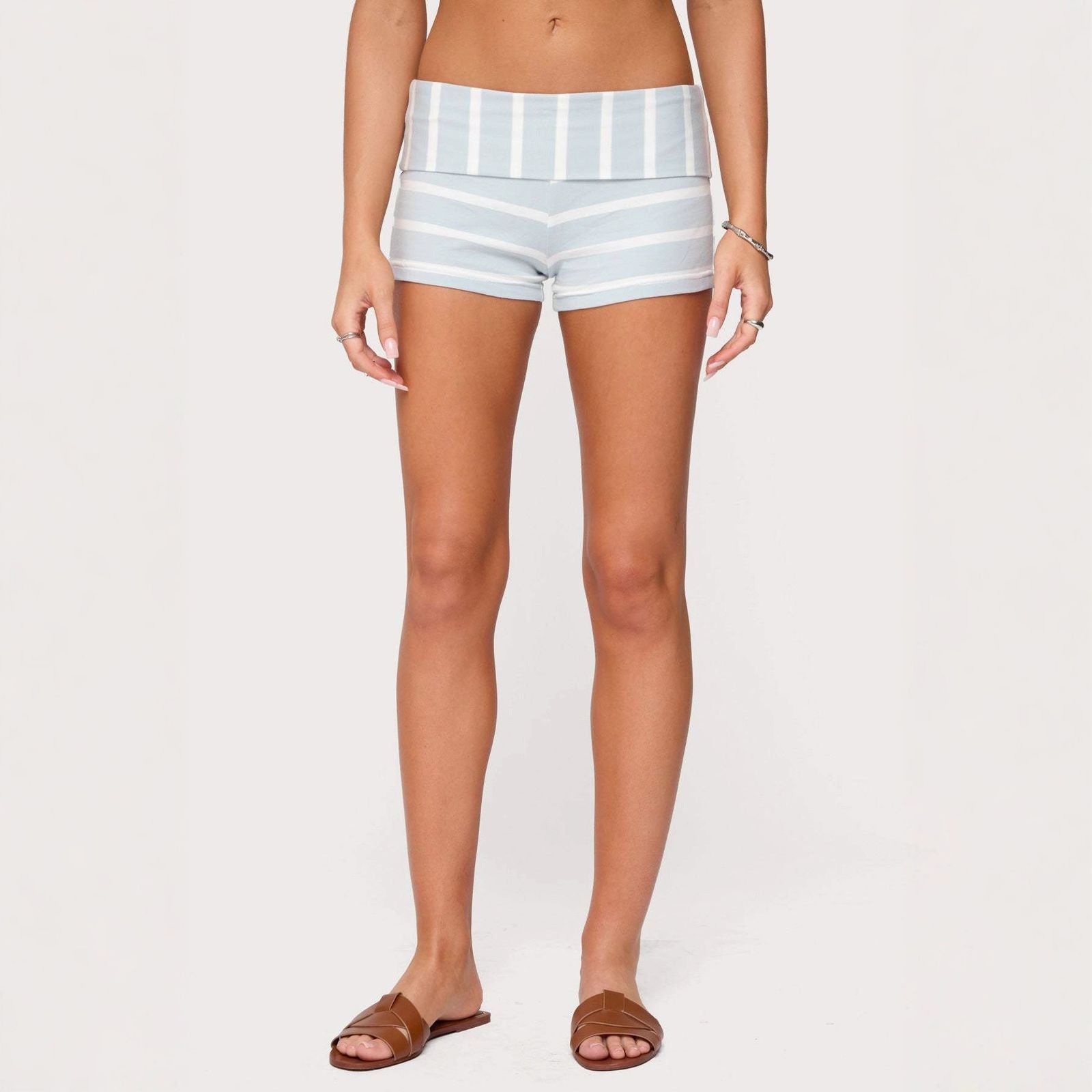 High Waist Stripe Color Block Slim Fit Casual Shorts