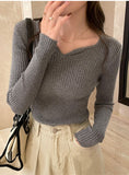 Chic V-Neck Knitted Ribbed Sweater for Women