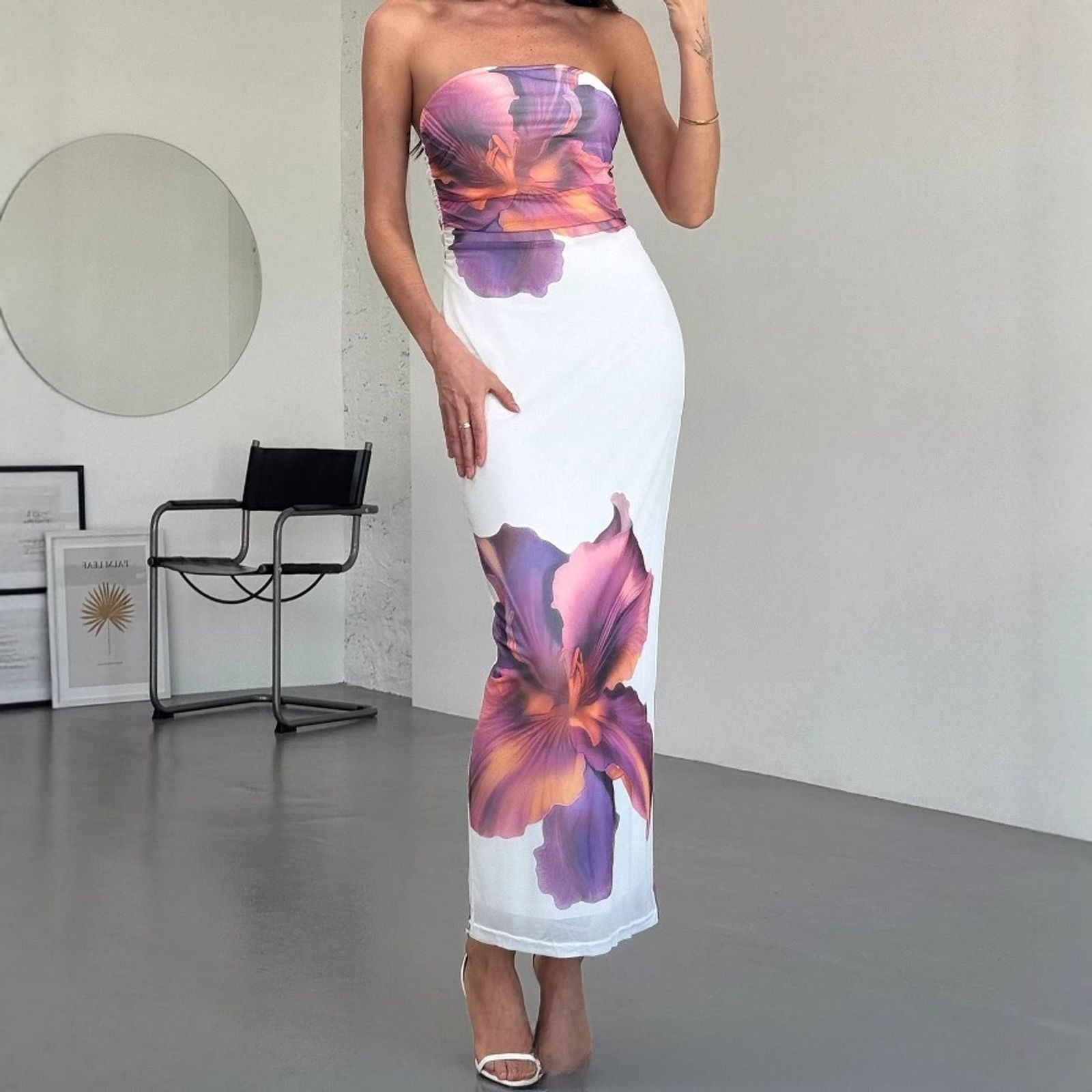Fashionable Floral Print Slim Fit Tube Dress