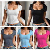 Solid Color Short Sleeve T-Shirt for Women