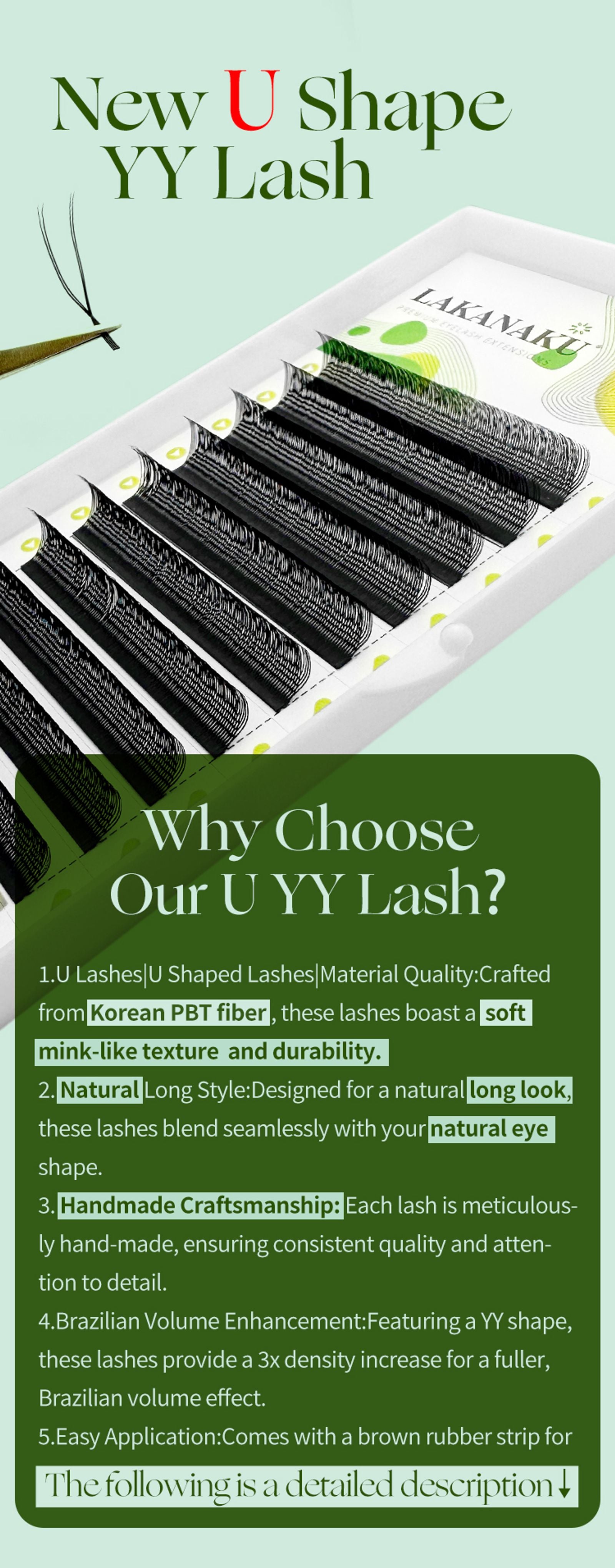 Lakanaku 2D Eyelash Extensions - U YY Fiber Double Tips