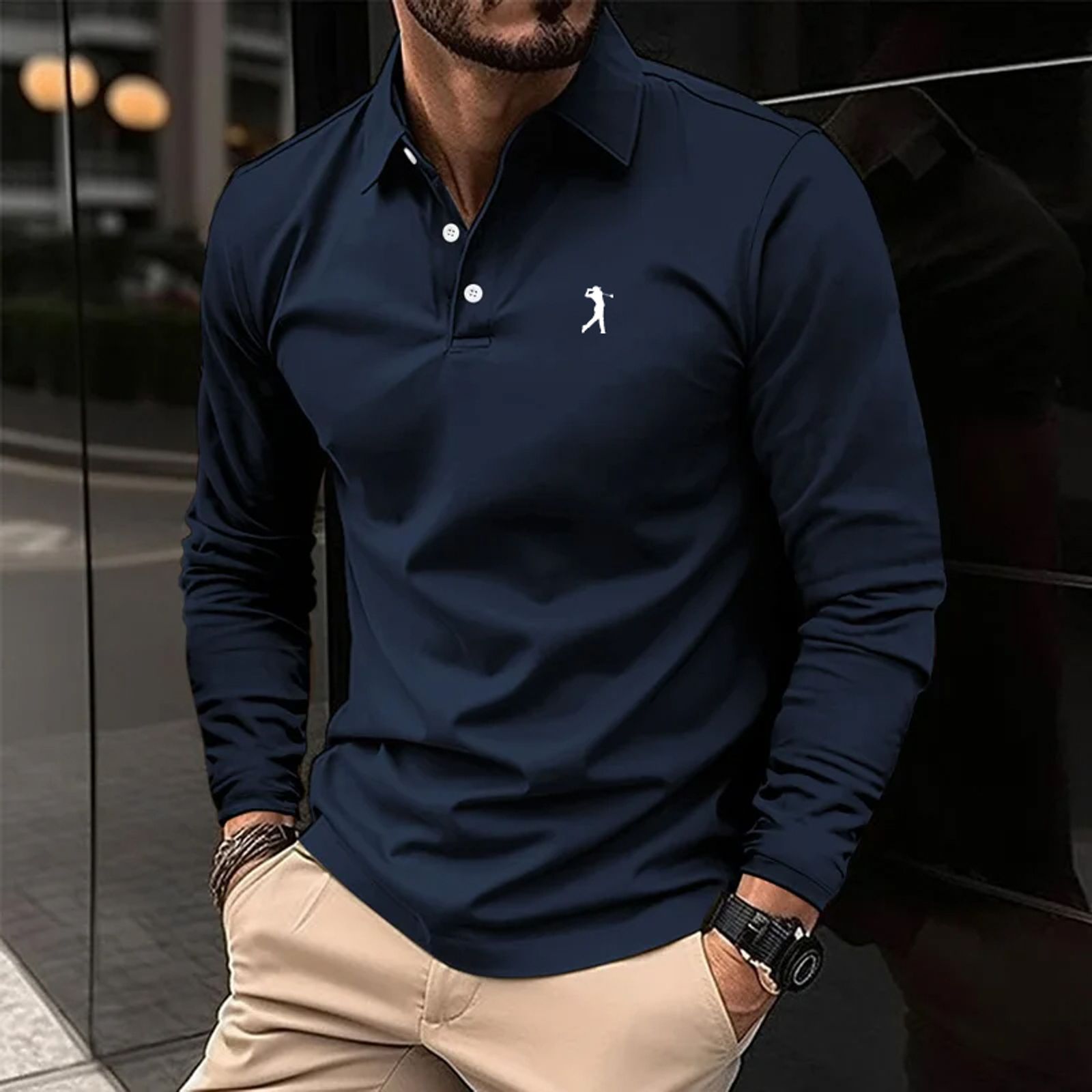Men's Casual Long Sleeve Polos with Lapel