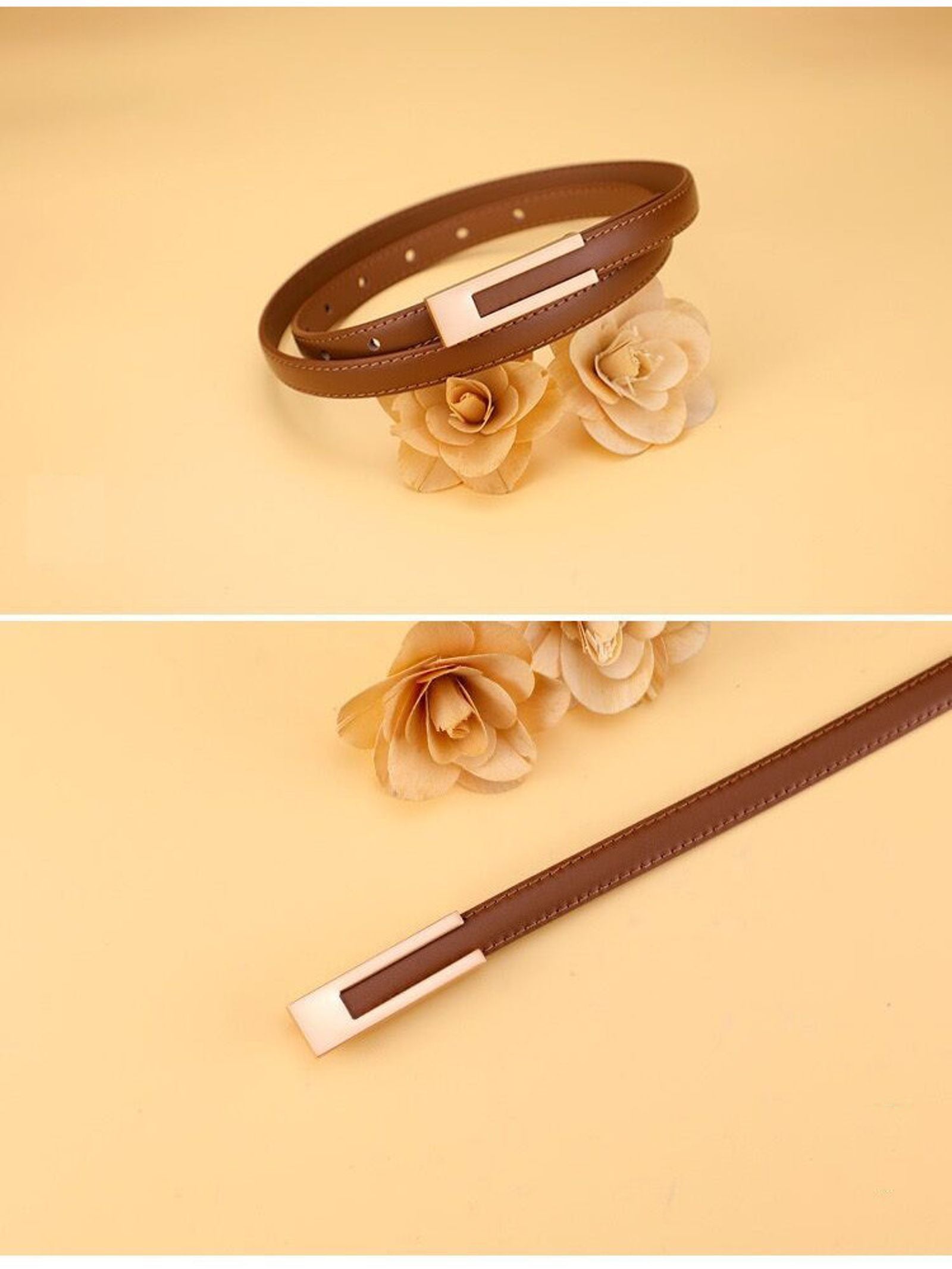 Women’s Korean Fashion PU Leather Thin Waist Belt with Metal Accents