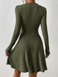 Women's Slim Fit V-Neck Long Sleeve Knit Midi Dress