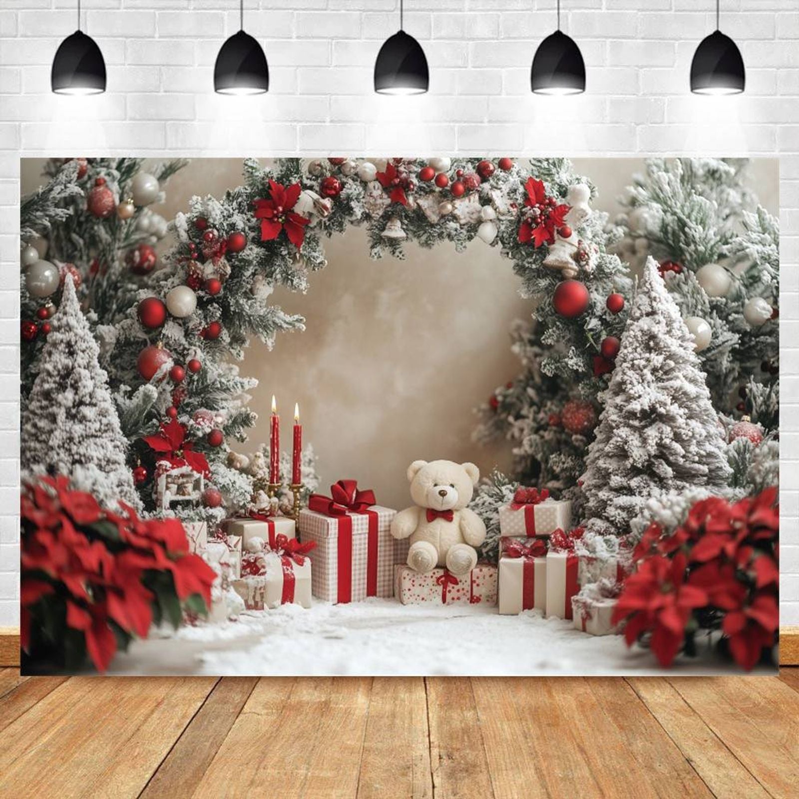 Winter Christmas Wedding Photo Backdrop with Arch and Tree