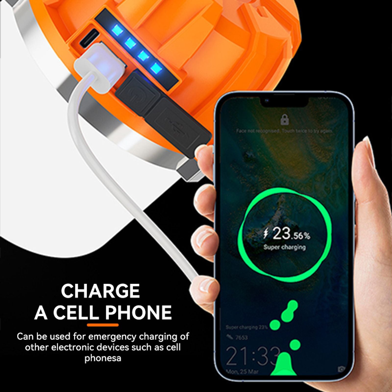 500W Rechargeable LED Camping Lantern with Power Display