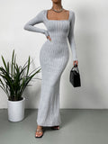 Women's Retro Long-Sleeved Square Neck Knitted Dress