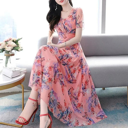 Large Ice Silk Fairy Dress with Floral Print