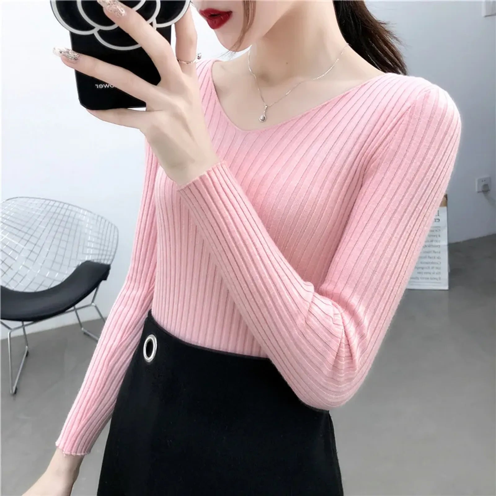 Women’s Knitted V-Neck Pullover Sweater