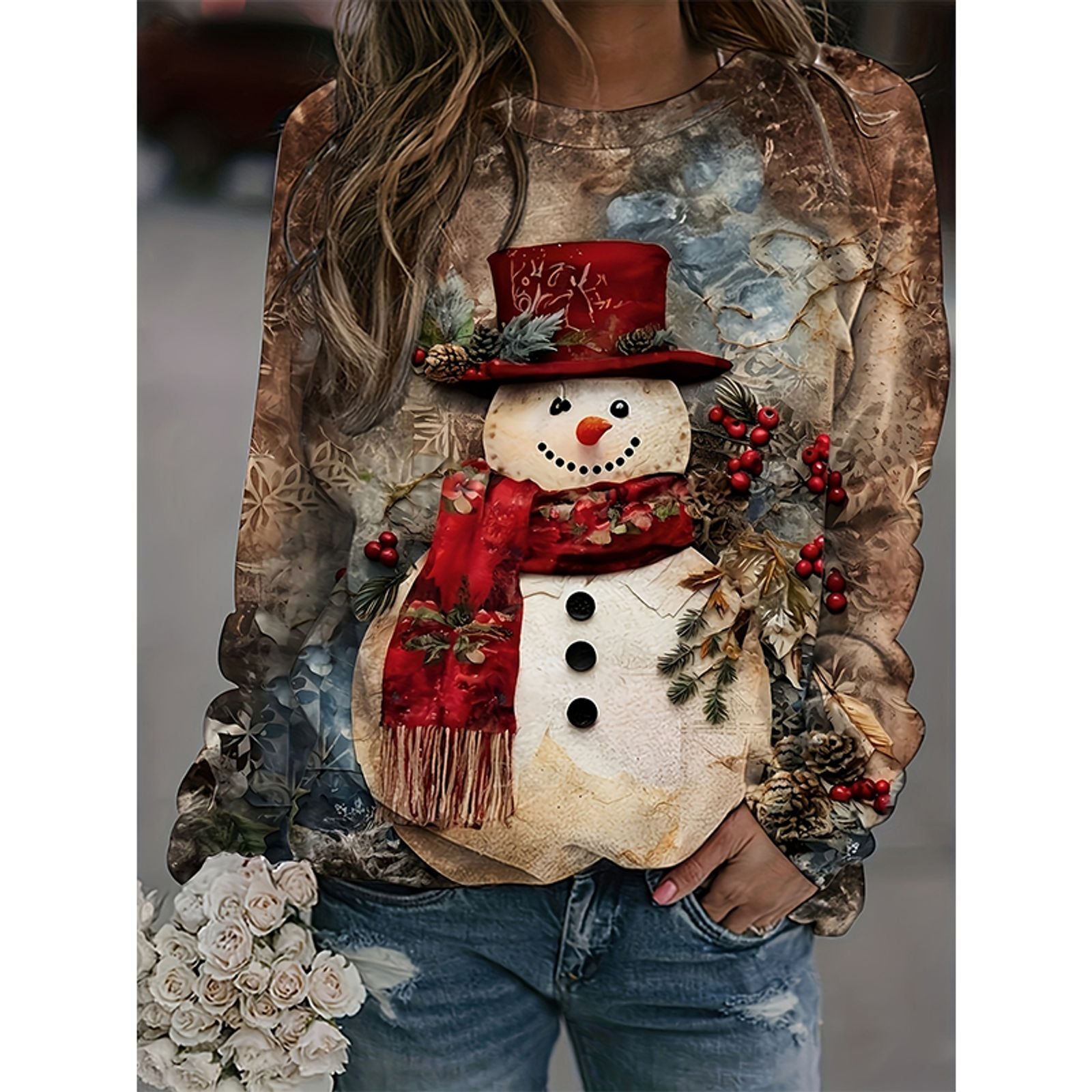 Christmas Snowman 3D Print Sweatshirt for Women
