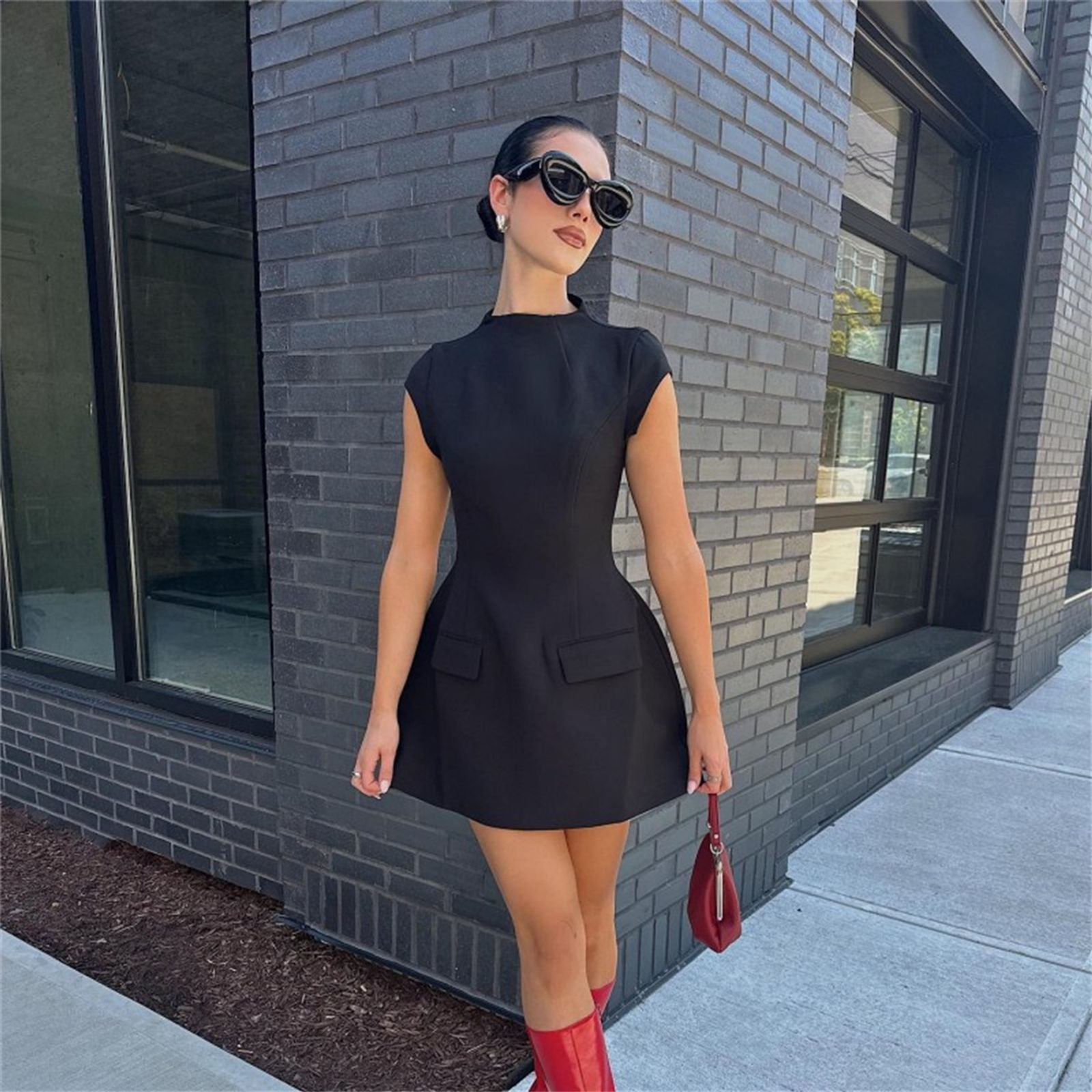 Womens Sexy Slim Fit Mini Dress - Black A-Line Spring Style