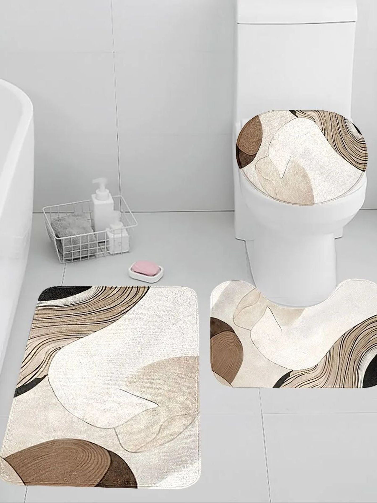 Abstract Art Curved Bathroom Mat Set - Non-Slip & Stylish