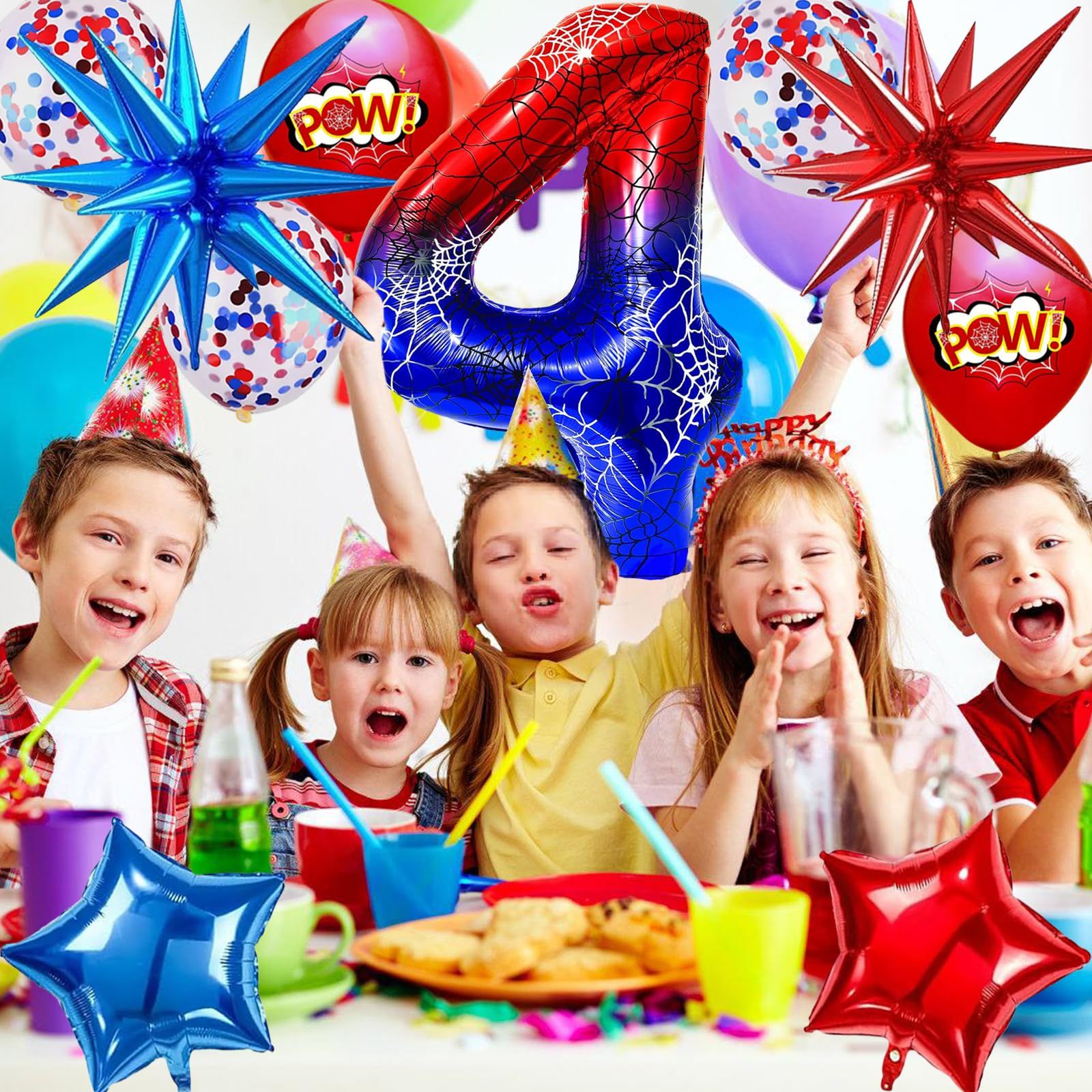 Spider Theme Number Balloons Set with Star Confetti