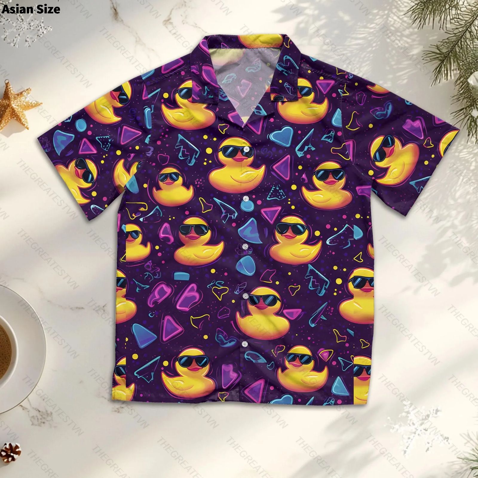 Men's Duck Print Hawaiian Shirt - Short Sleeve Casual Style