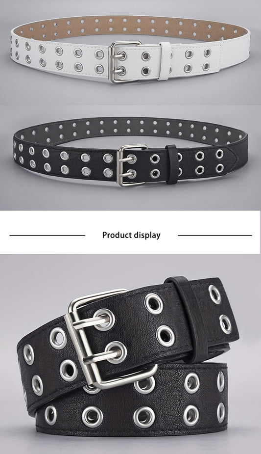 Women's Simple Double Hole Punk Belt for Men and Women