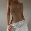 Sleeveless Knit Bodysuit Off Shoulder Halter Top for Women