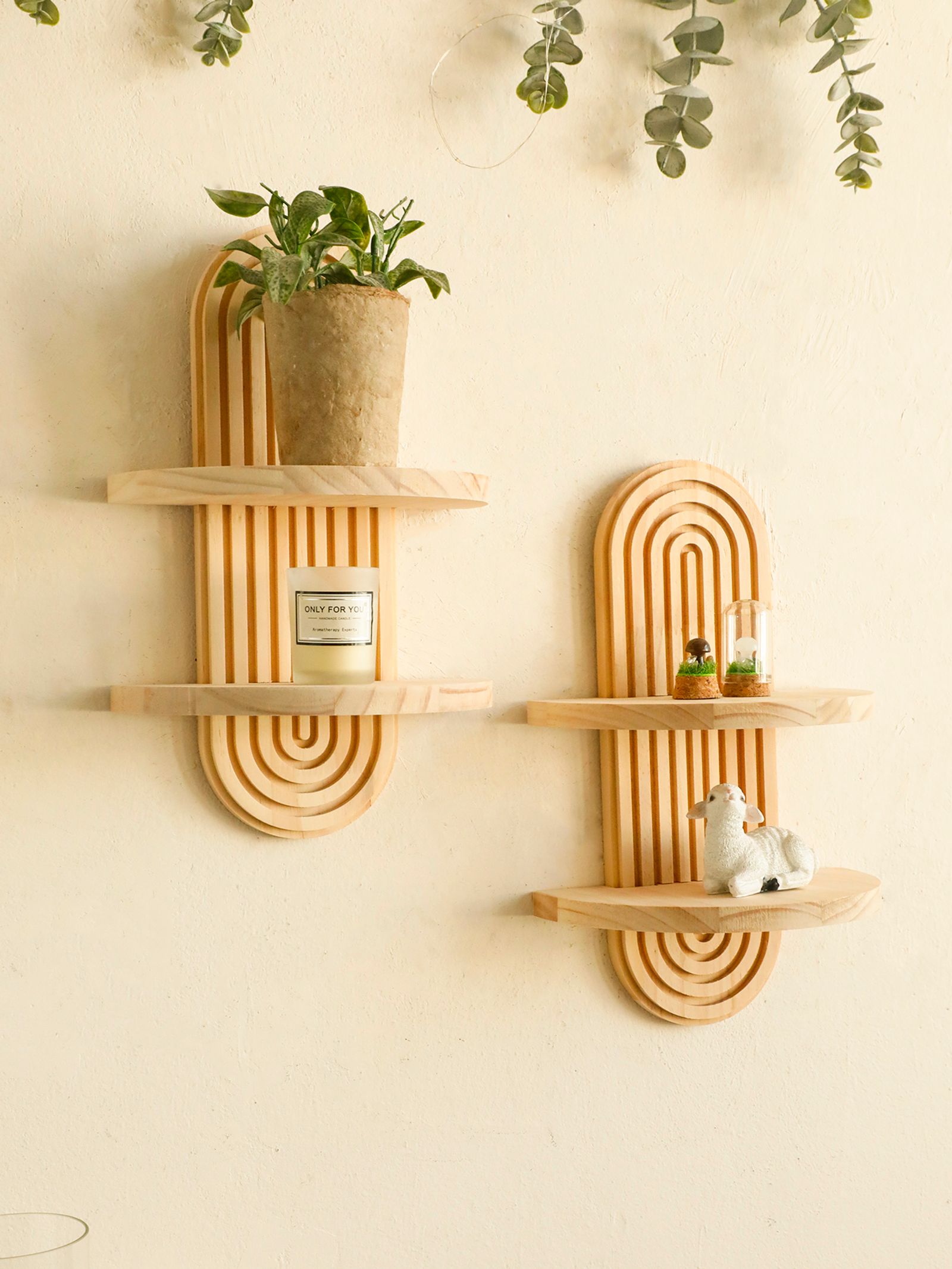 Boho Style Wooden Geometric Wall Shelves