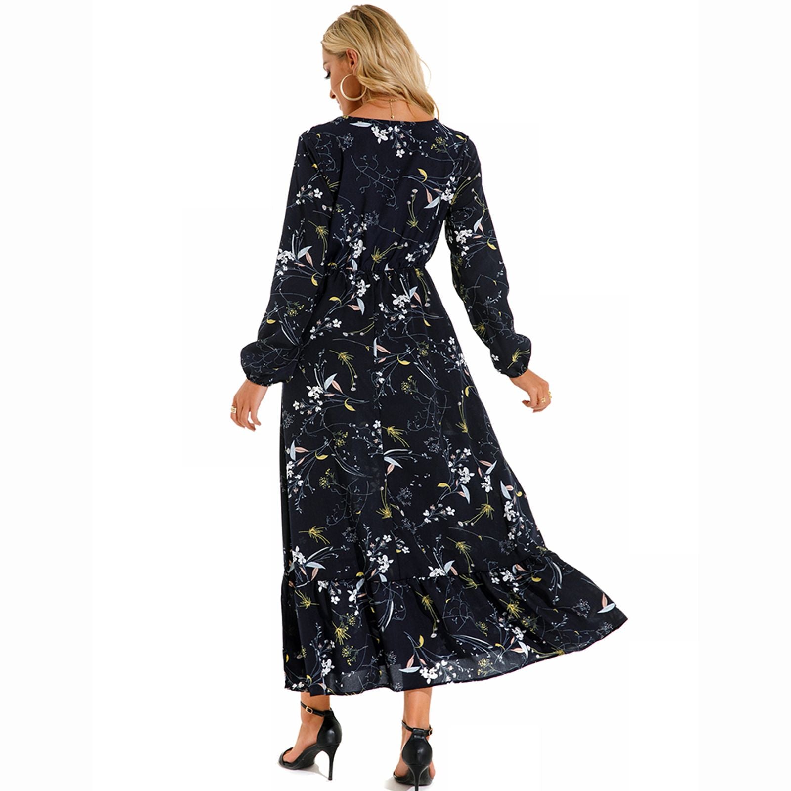 Women’s Bohemian Floral Maxi Dress with Full Sleeves