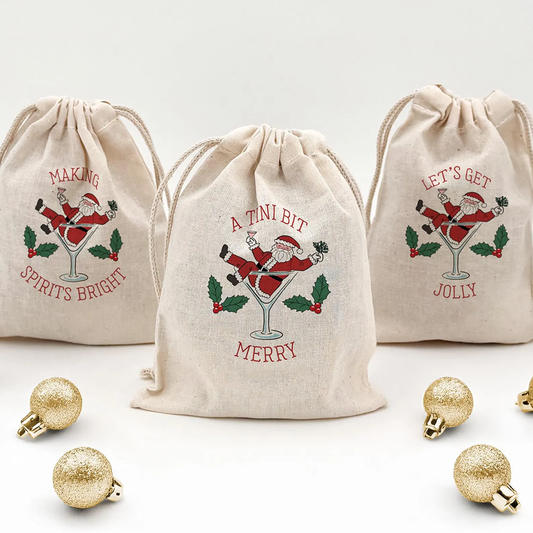 5-Piece Merry Santa in Martini Glass Drawstring Bags