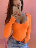 Orange Neon Long Sleeve Bodysuit for Women