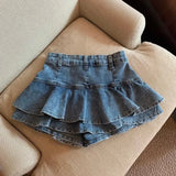 Women's Summer High-Waisted Double-Layer Ruffle Mini Skirt