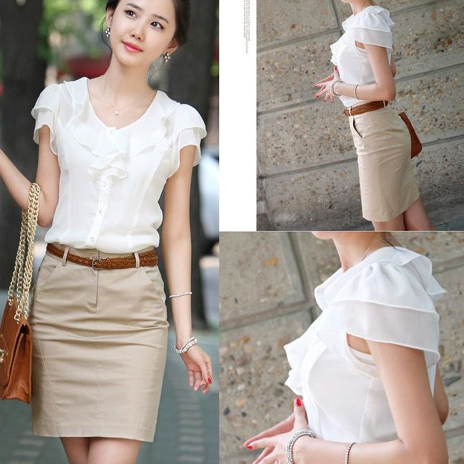 Women’s White Long Sleeve Office Blouse