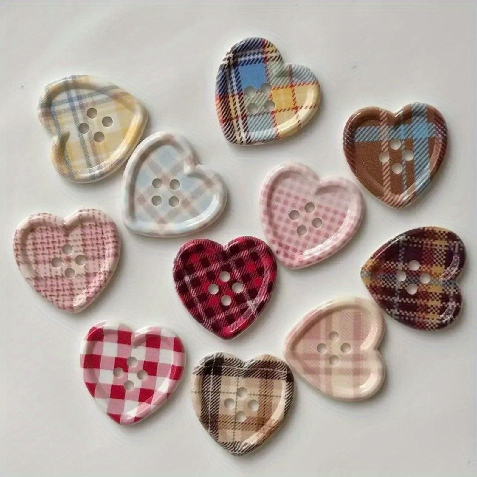 Cute Plaid Heart Shaped Button for DIY Sewing Projects