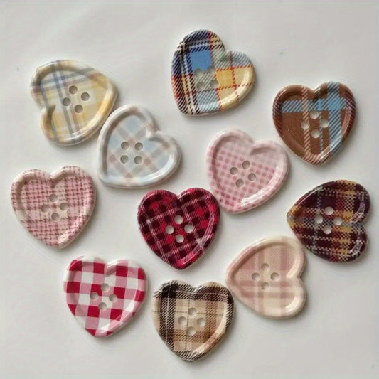 Cute Plaid Heart Shaped Button for DIY Sewing Projects