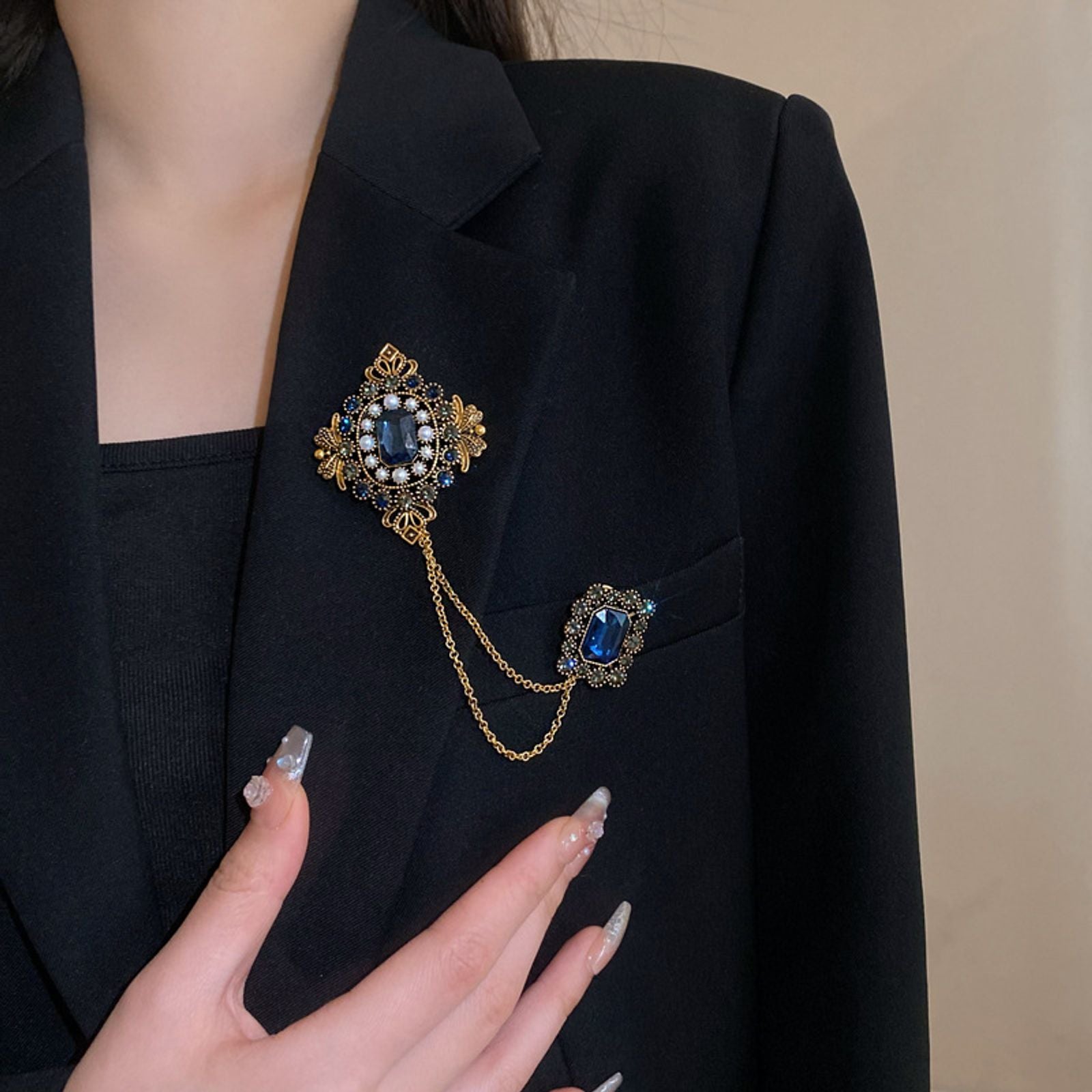 Studded Pearl Shaped Square Brooch for Women