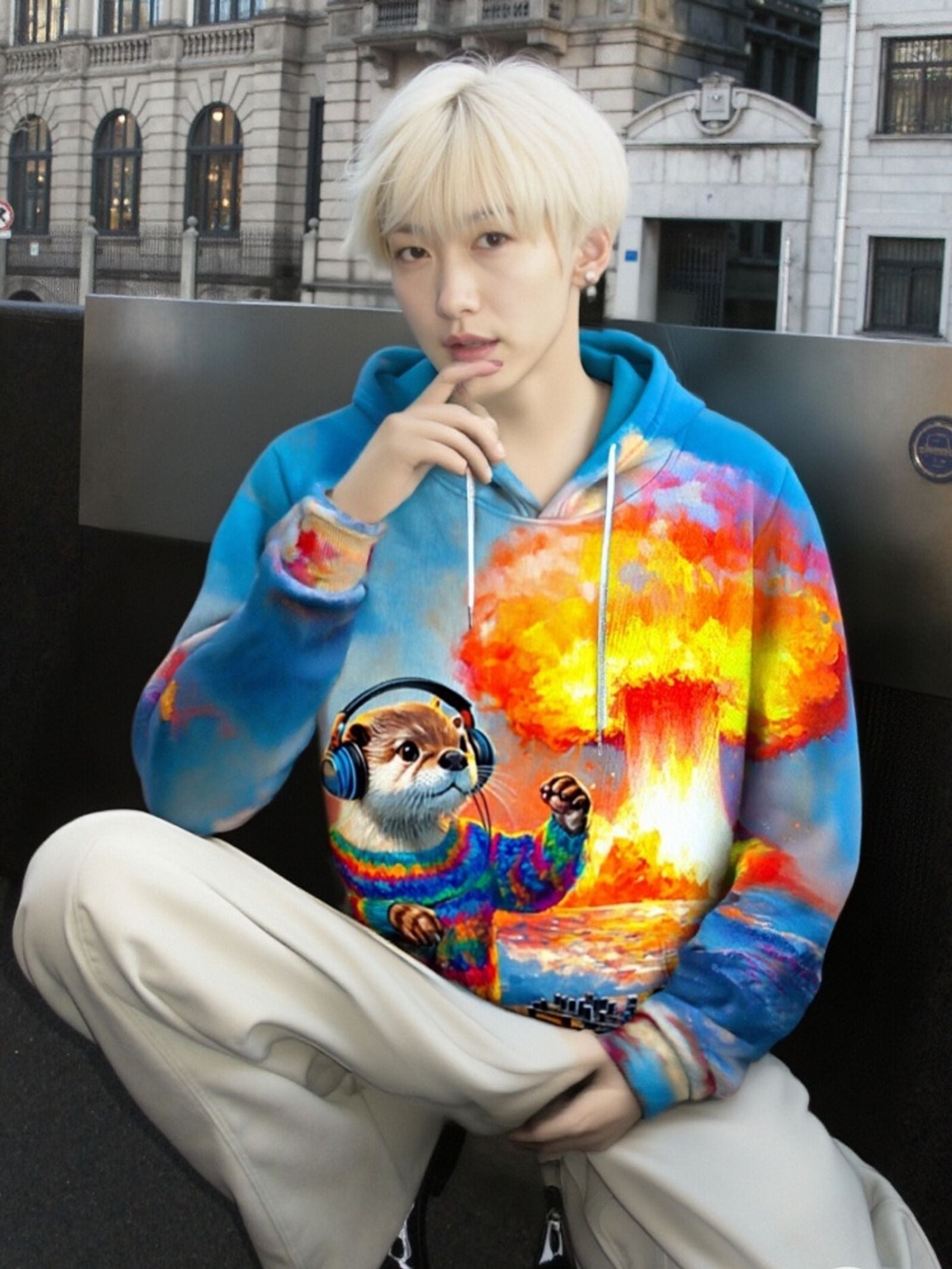 Men's DJ Otter Music Print Casual Hoodie