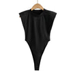 Women's Black Sleeveless Bodysuit with Padded Shoulders