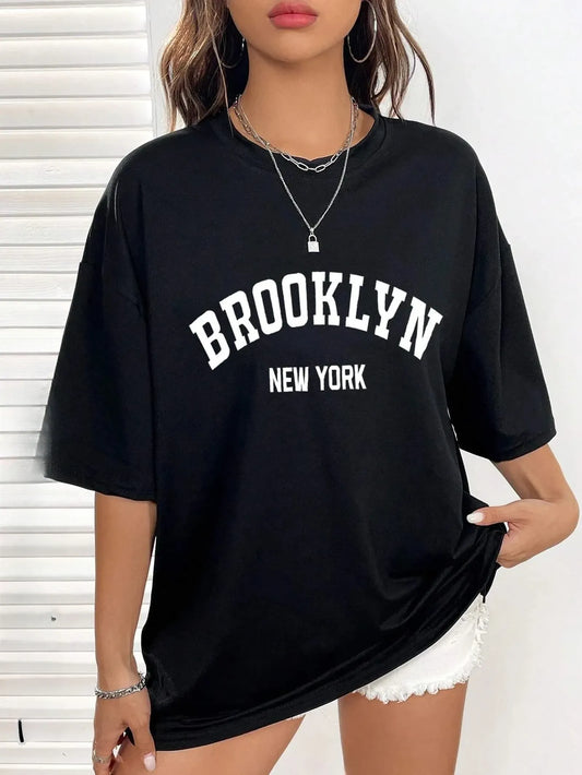 Women's Brooklyn Retro Letter Print T-shirt