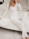 Cute Bowknot Print Lettuce Trim Pajama Set