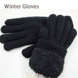 Black Thickened Double Layer Lamb Velvet Winter Gloves