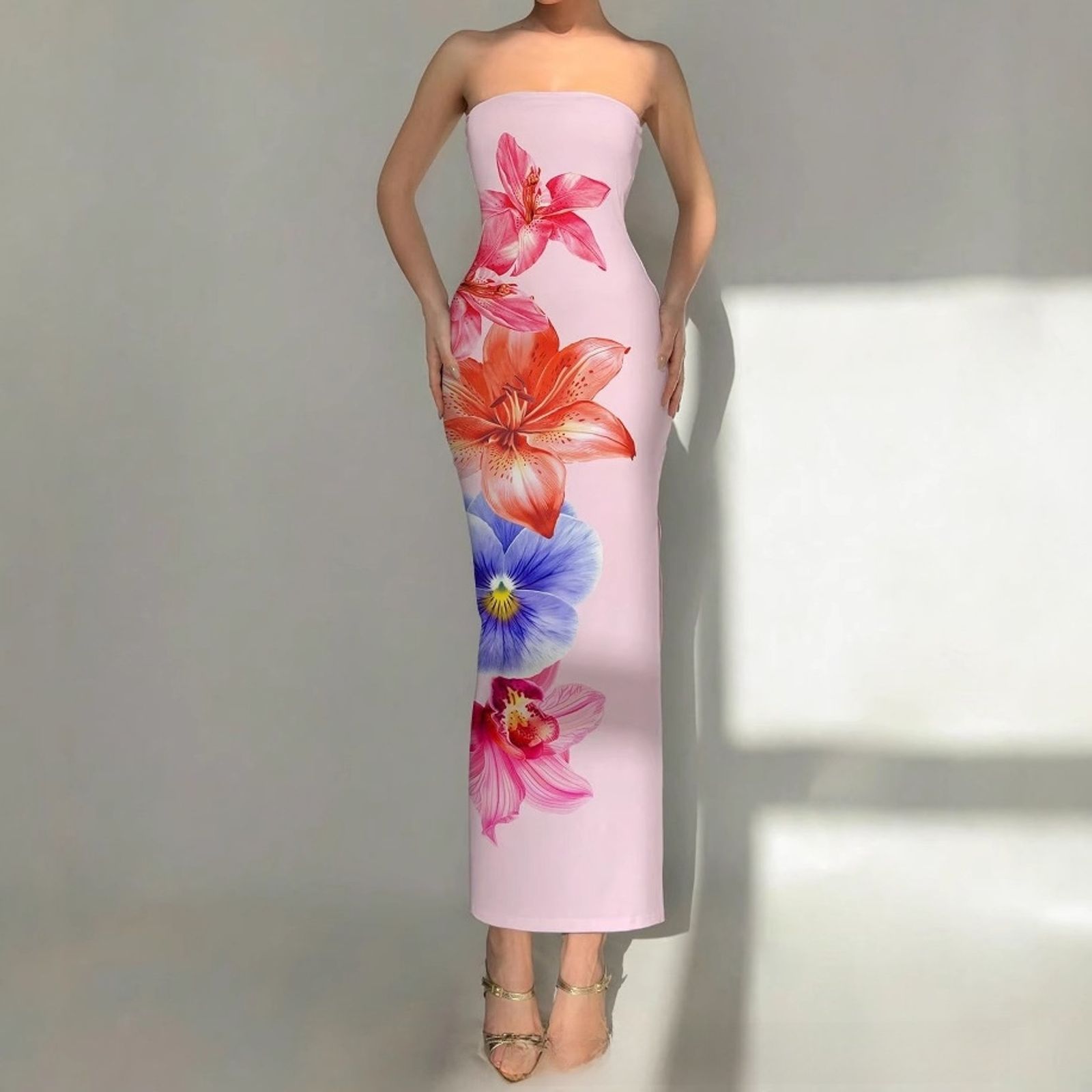 Fashionable Floral Print Slim Fit Tube Dress