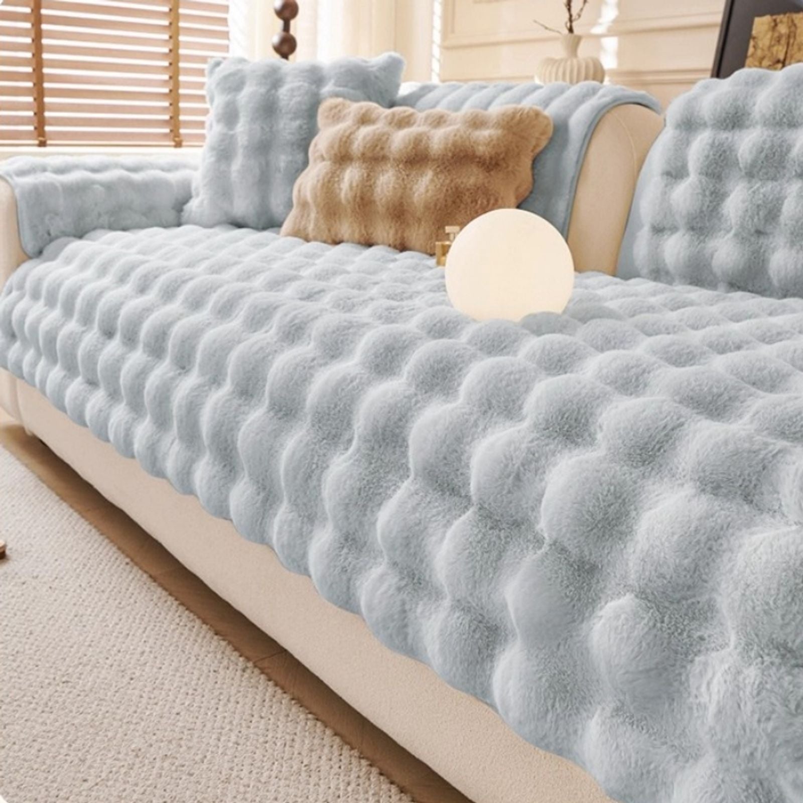 Thick Imitation Rabbit Fur Plush Sofa Slipcover
