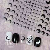 3D Crescent Moon Nail Stickers - White, Black, Gold, Silver