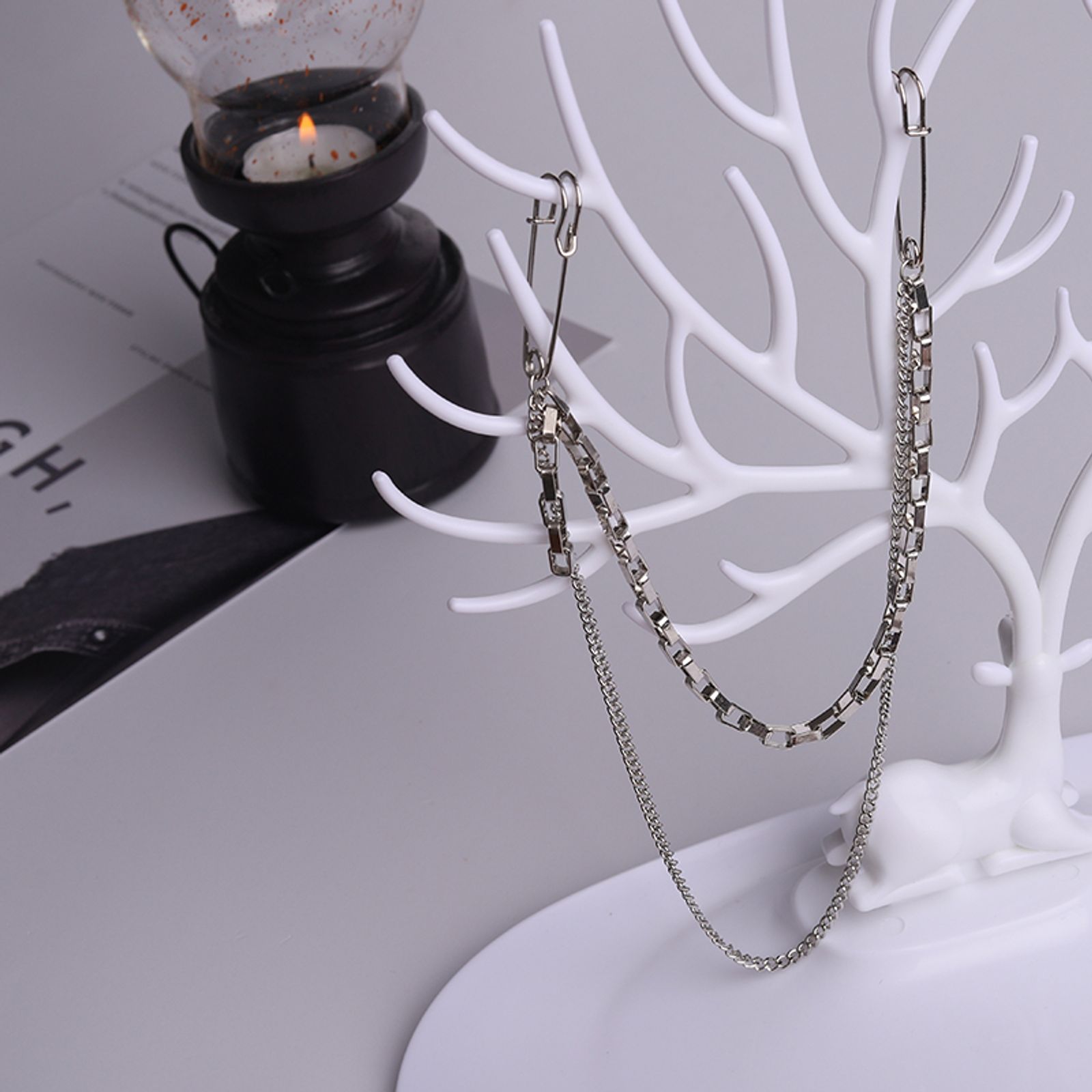 Punk Double Chain Brooch - Trendy Hip Hop Jewelry