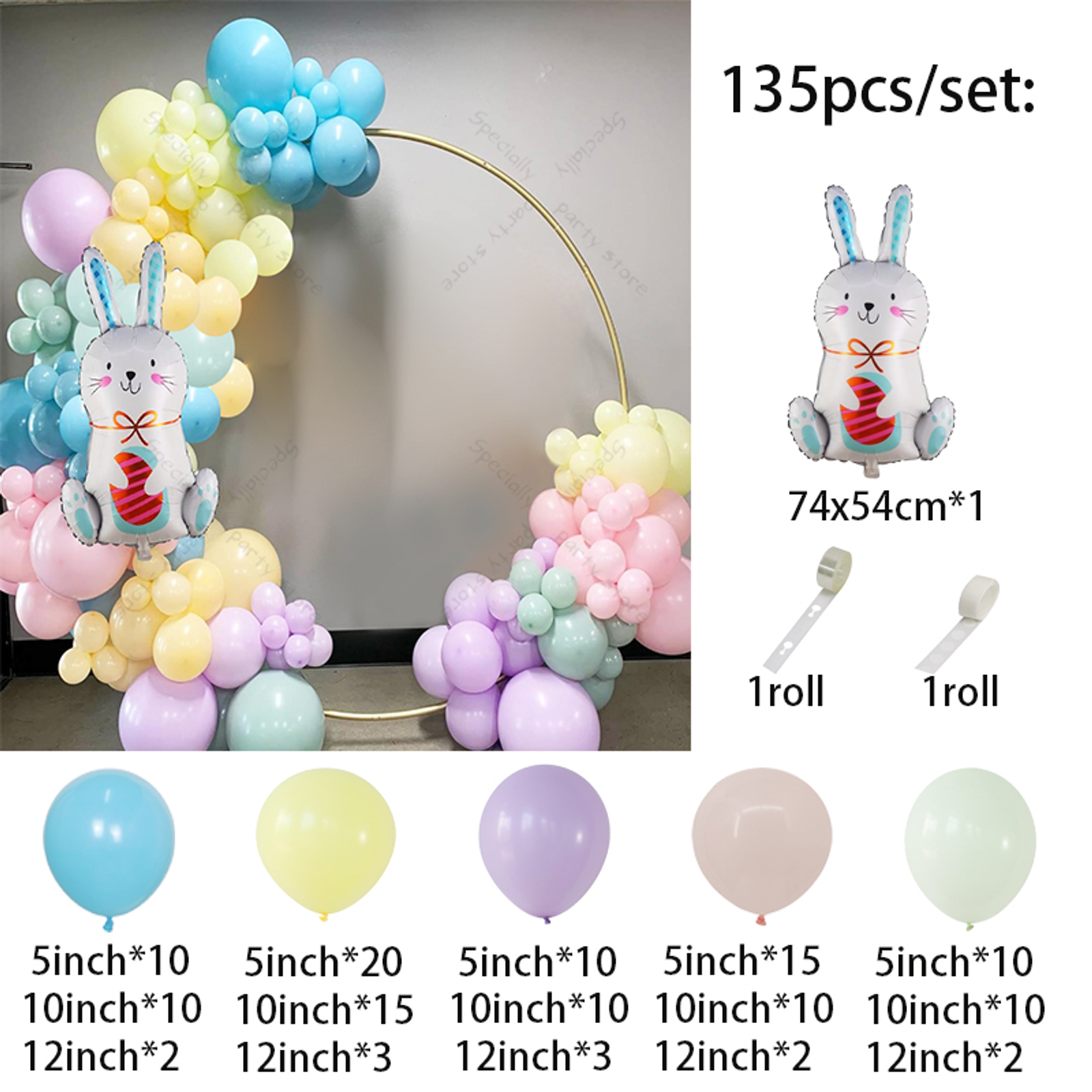 Happy Easter Arch Garland Kit with Rabbit Foil Balloons